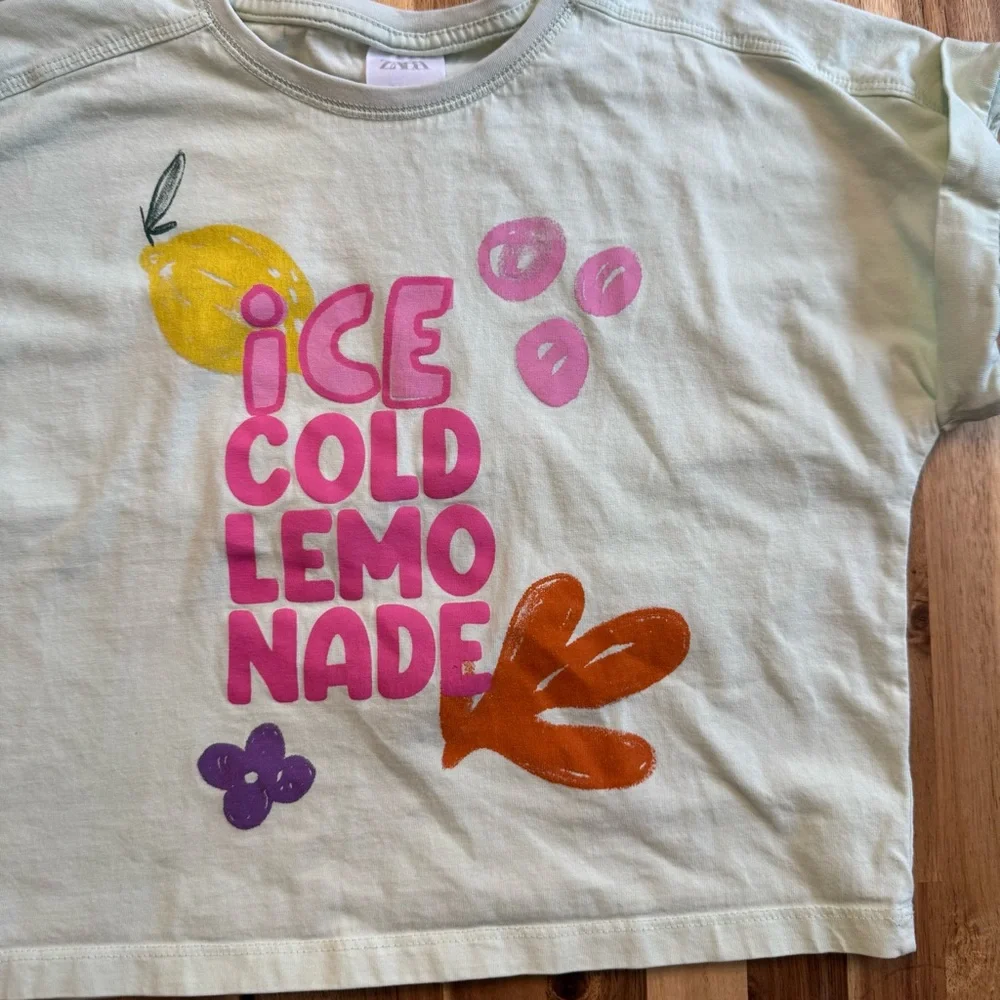 Zara‎ Kids Ice Cold Lemonade Graphic T-Shirt Mint Green Size 8-9 130cm